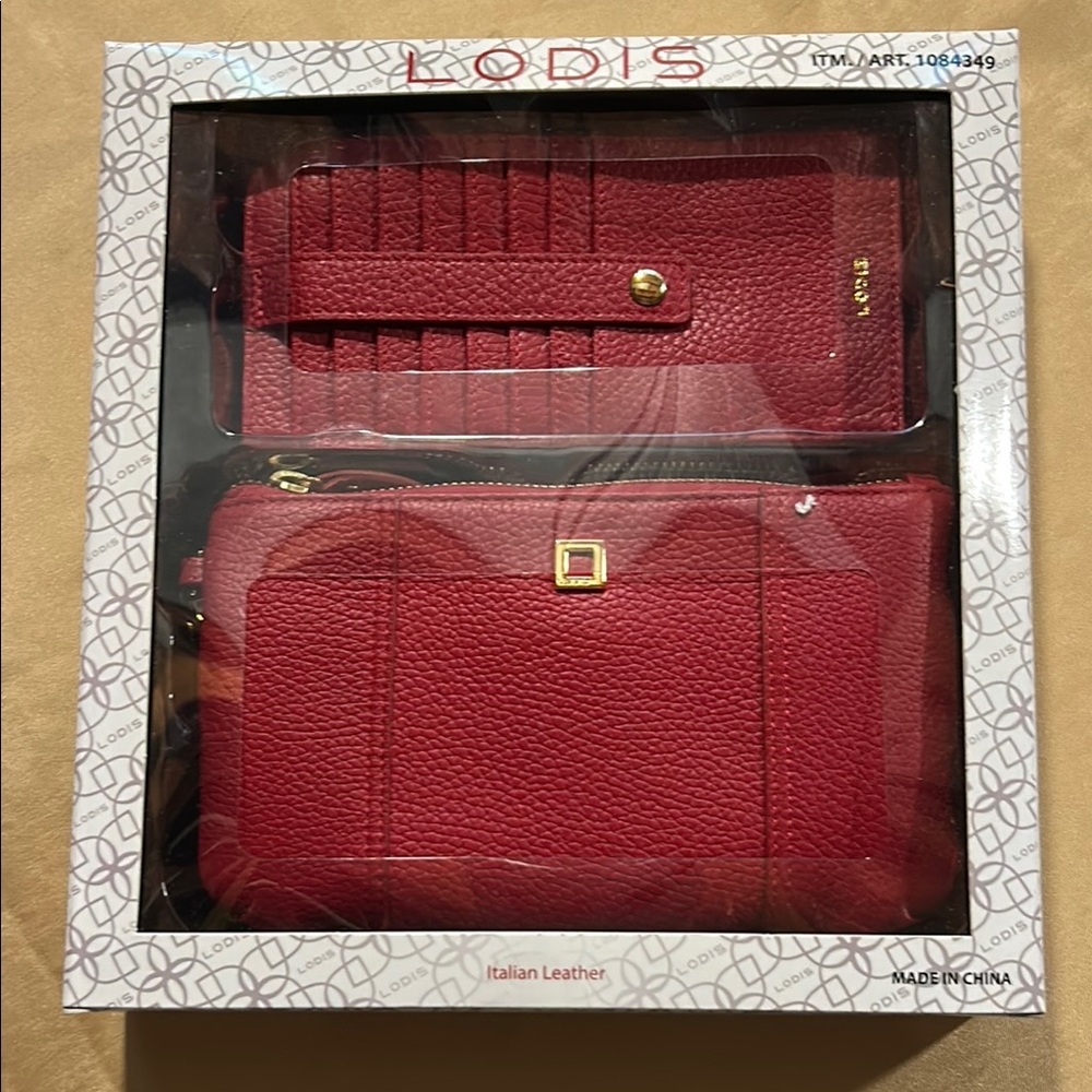 Lodis Red Leather Wallet and Cardholder Set